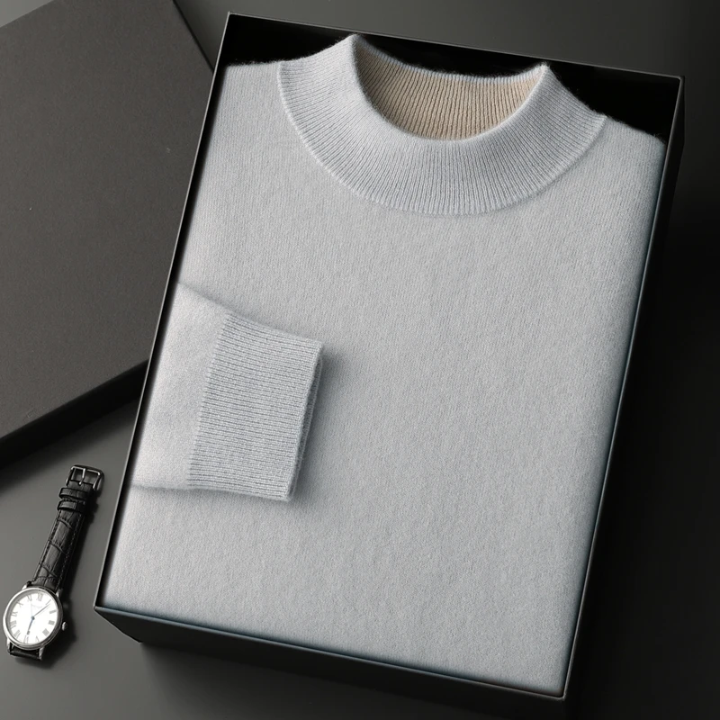 康塞尼秋冬新款羊绒衫半高领男士空气层高端轻奢时尚针织打底衫