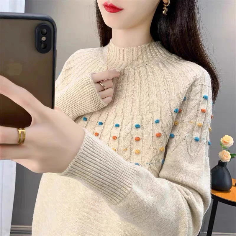 半高领女士网红秋冬新款爆款时尚洋气宽松慵懒风毛衣加厚内搭上衣