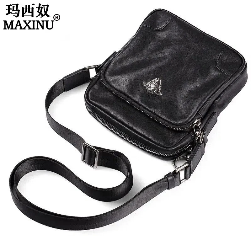2023新款斜挎包男士单肩包真皮包包竖款休闲小背包头层牛皮男包潮