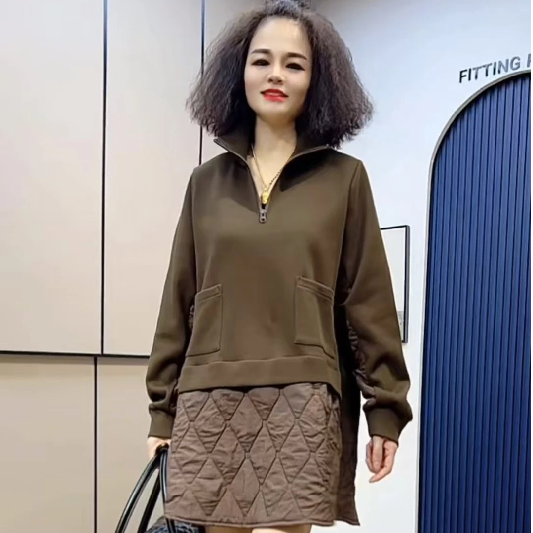 立领拼接显瘦加棉加厚连衣裙