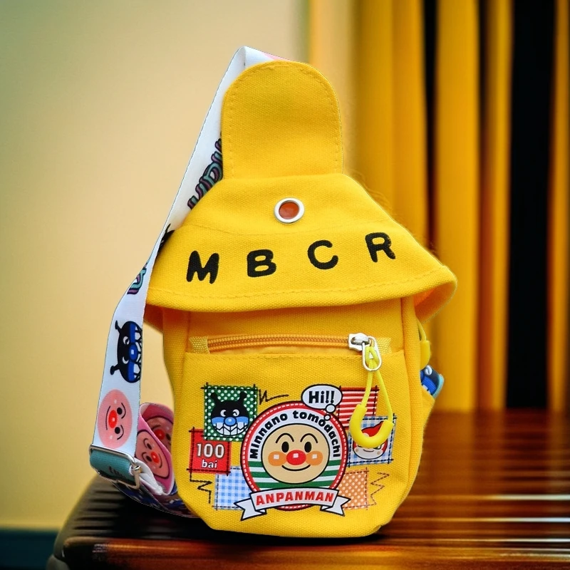 学院风包包帆布儿童胸包新款黄色潮酷男女童斜挎包时尚百搭背包
