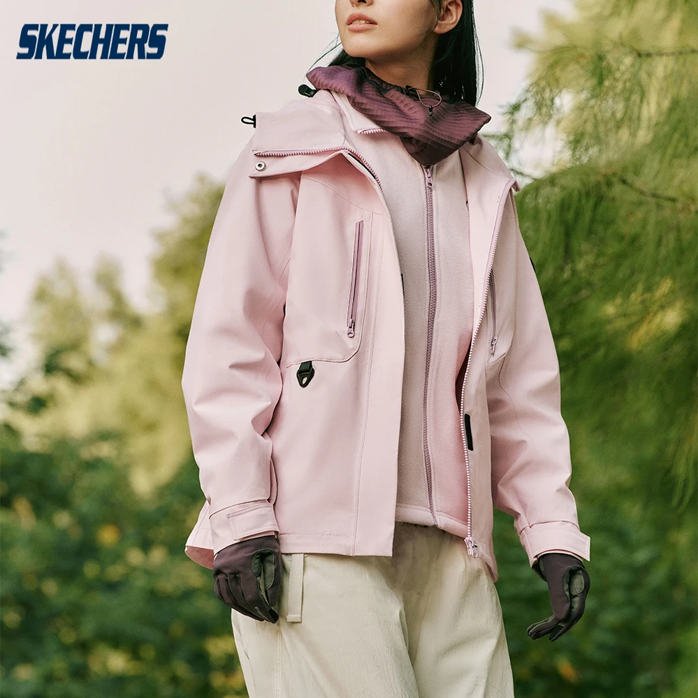 斯凯奇24年新款女装防风防沾水连帽外套舒适运动冲锋衣L324W139