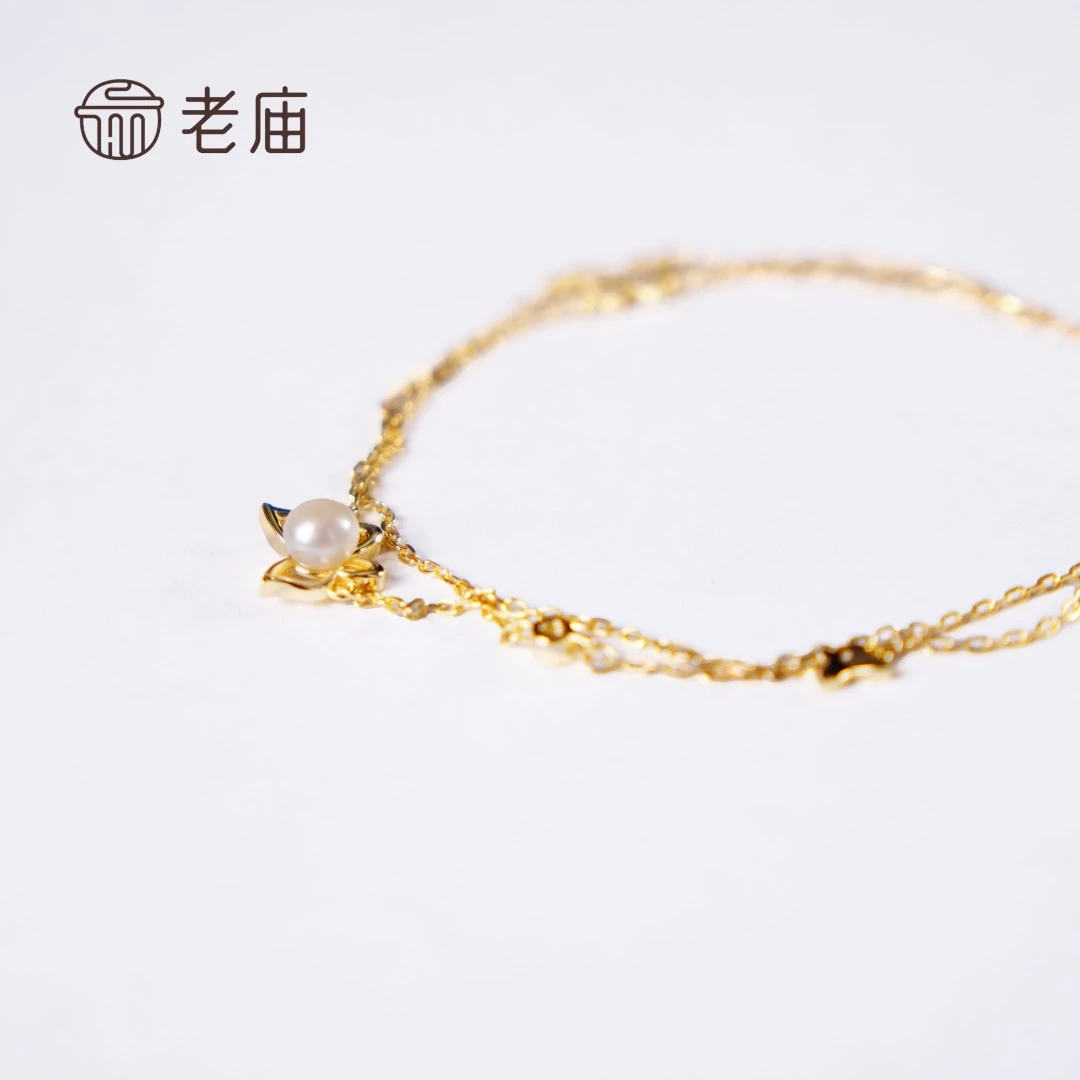 【老庙黄金】春节元宵节S925银蝴蝶翩翩淡水珍珠手链生日礼物送礼