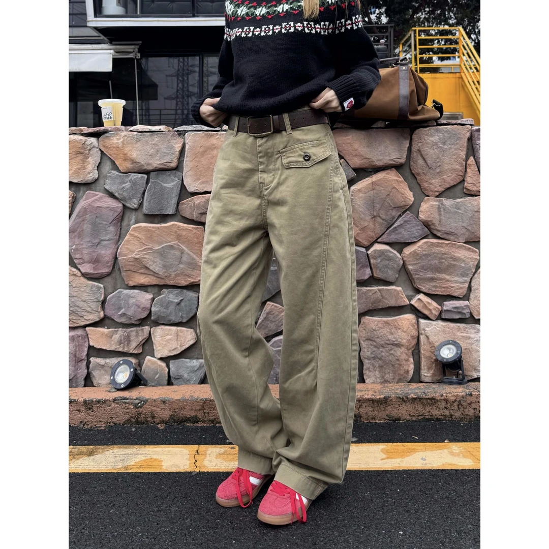 XFX 美式复古宽松直筒弯刀工装裤女休闲垂感阔腿小众cleanfit长裤