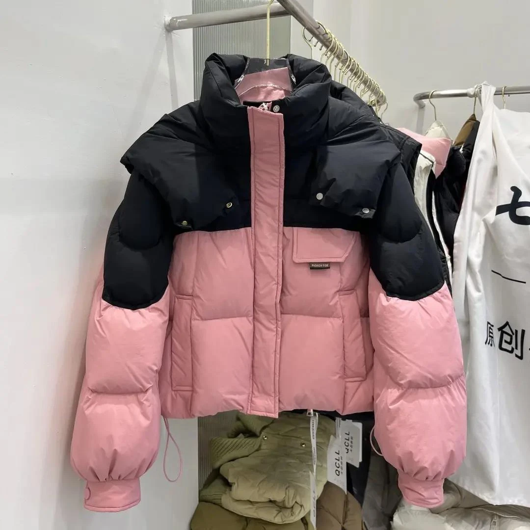 艾莱依羽绒服女短款2023年冬季新款韩版高级设计感宽松小个子面包