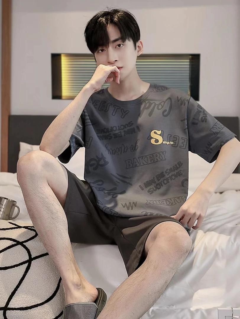 品牌男士短袖短裤睡衣套装牛仔蓝色9355 YZT