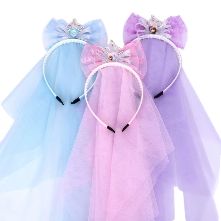 儿童头纱发箍皇冠蝴蝶结齿梳发卡女童公主网纱花童甜美可爱发饰品