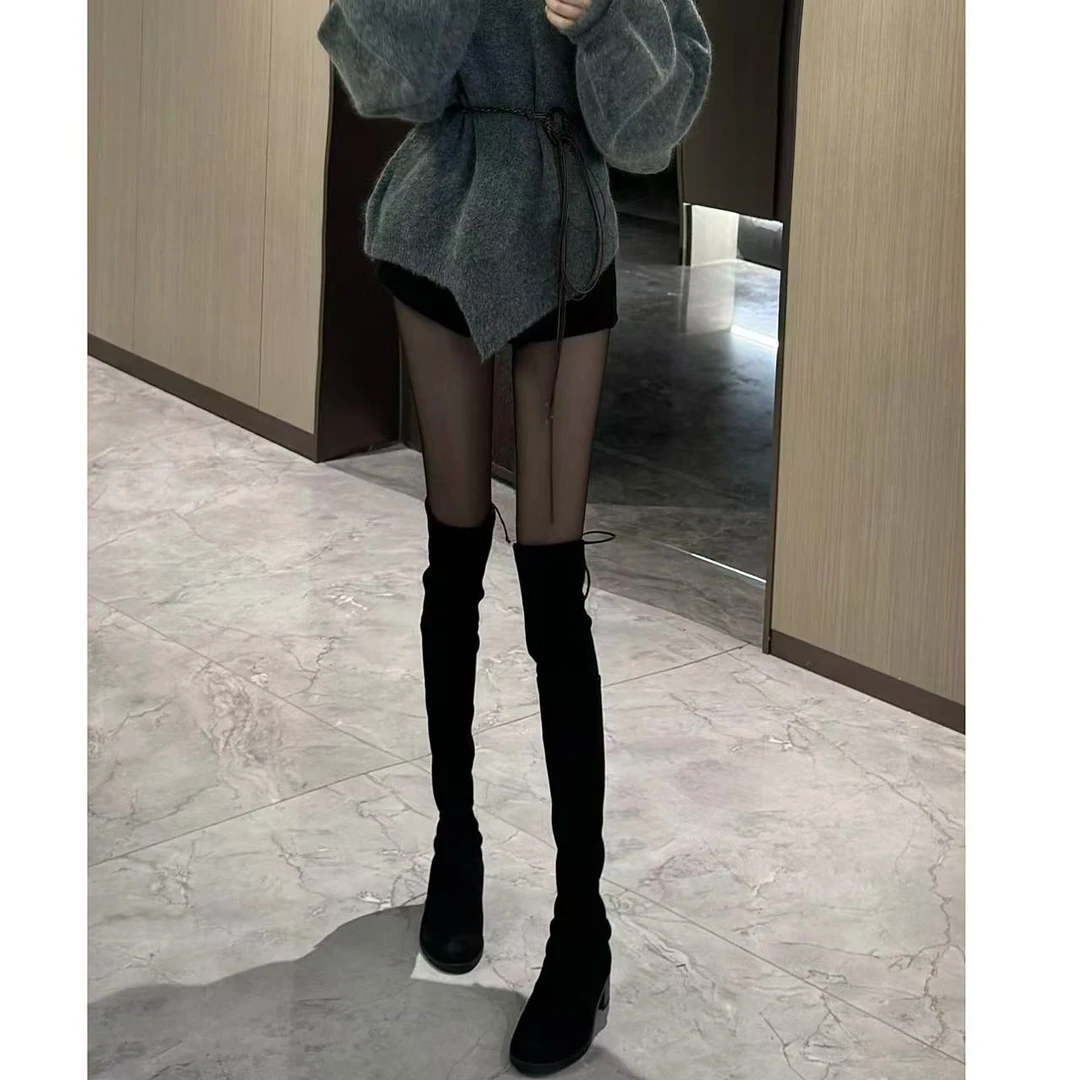 【莉萍服饰】过膝长靴绒面高跟高筒靴弹力靴