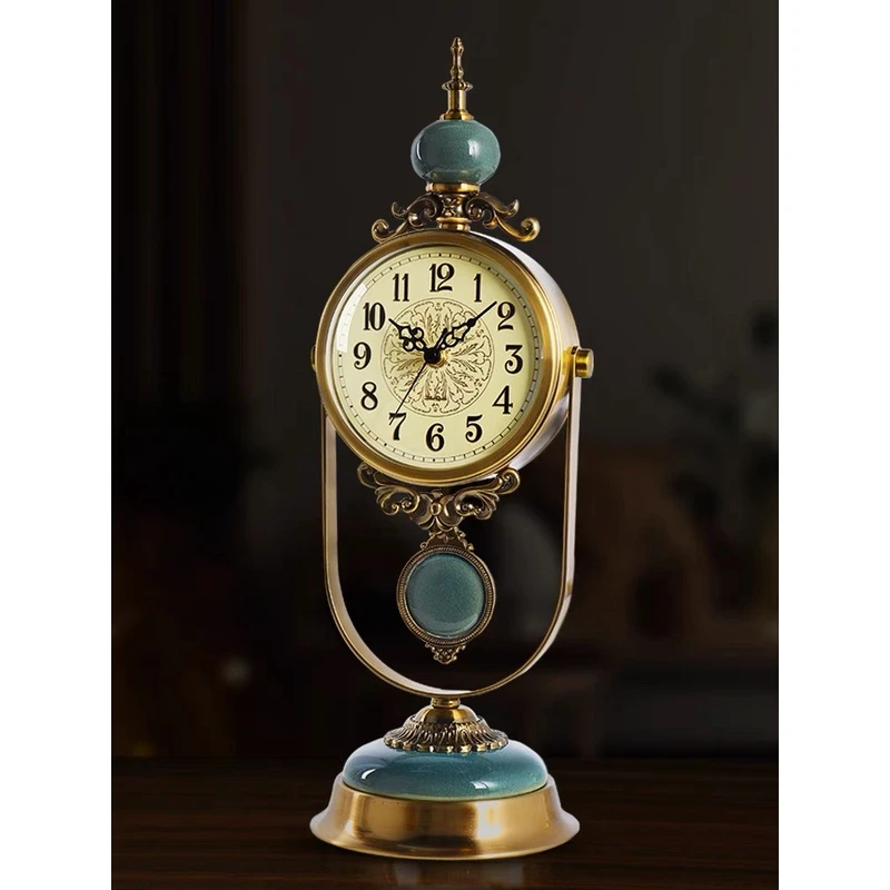 美式复古蓝釉冰裂纹陶瓷座钟