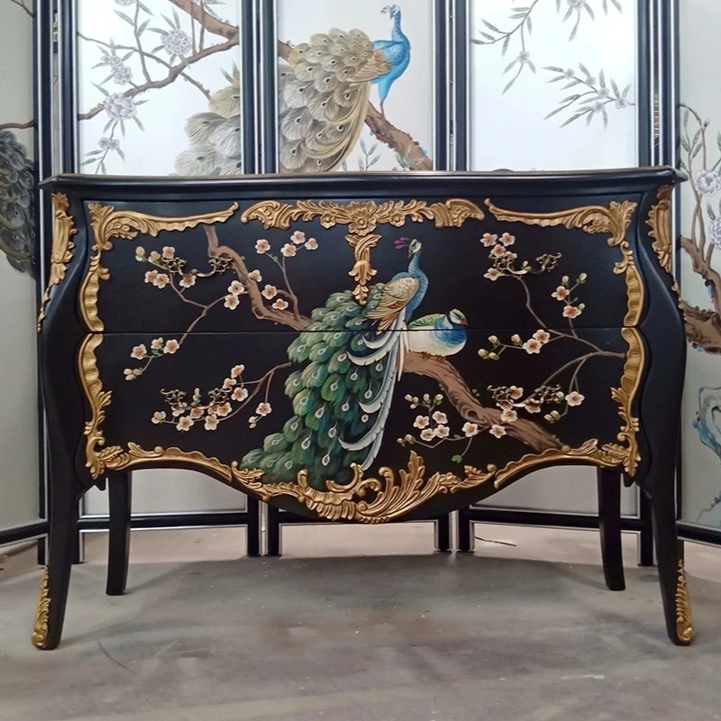 欧式玄关柜美式抽屉收纳柜复古彩绘家具客厅门厅靠墙边柜