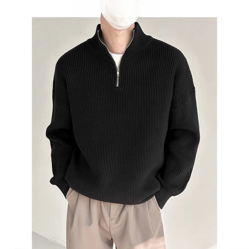 秋冬季立领卫衣半拉链毛衣男潮流针织衫长袖polo衫男