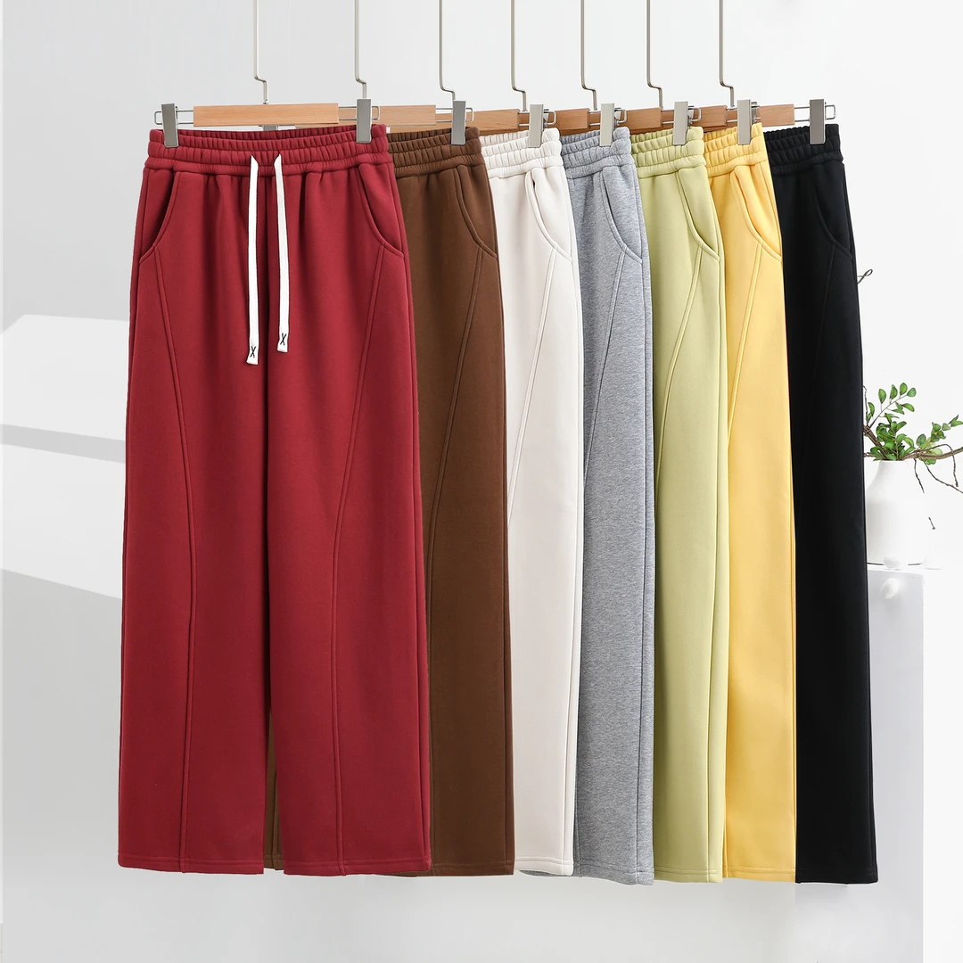 【班依奴】冬季加绒高腰直筒裤女松紧腰休闲百搭时尚大码宽松阔腿裤