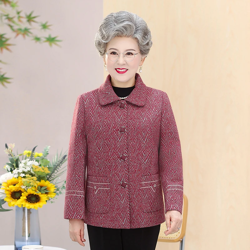 中老年女装秋装老人衣服女春秋款外套奶奶装翻领开衫妈妈春装上衣