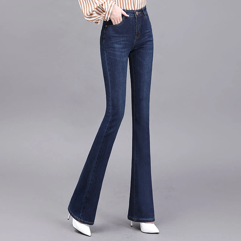 高腰牛仔裤女士百搭秋季新款高腰显瘦弹力大码修身喇叭裤女款裤子