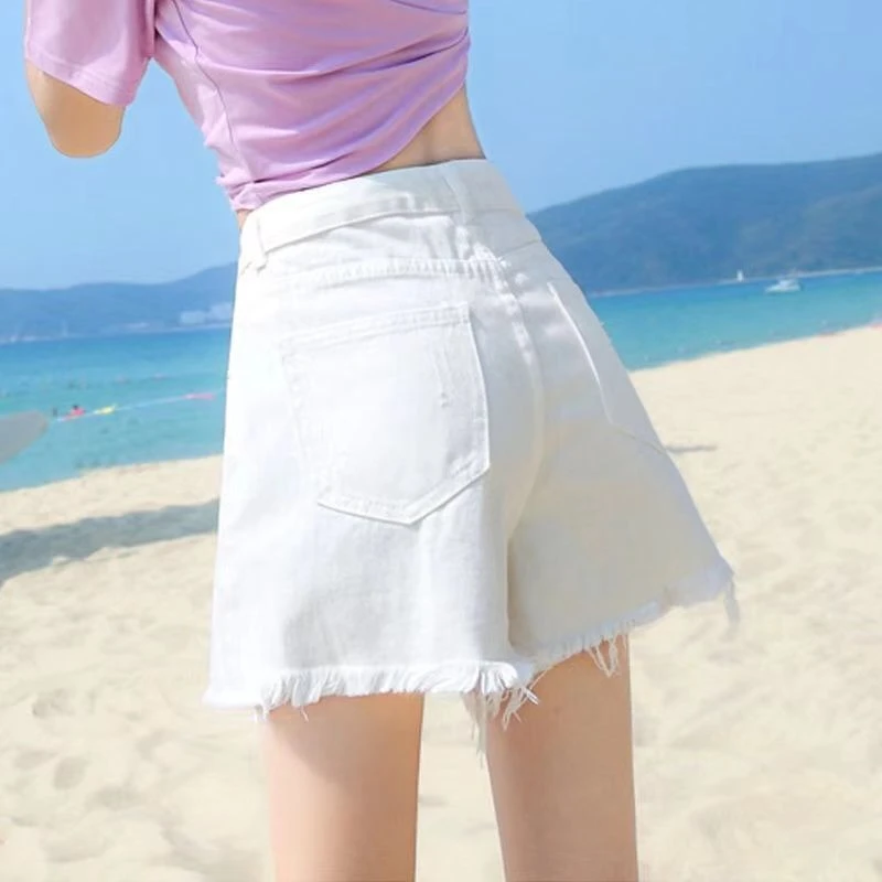 破洞牛仔短裤高腰夏外穿女款夏天夏季新款a字时尚显瘦毛边ins阔腿