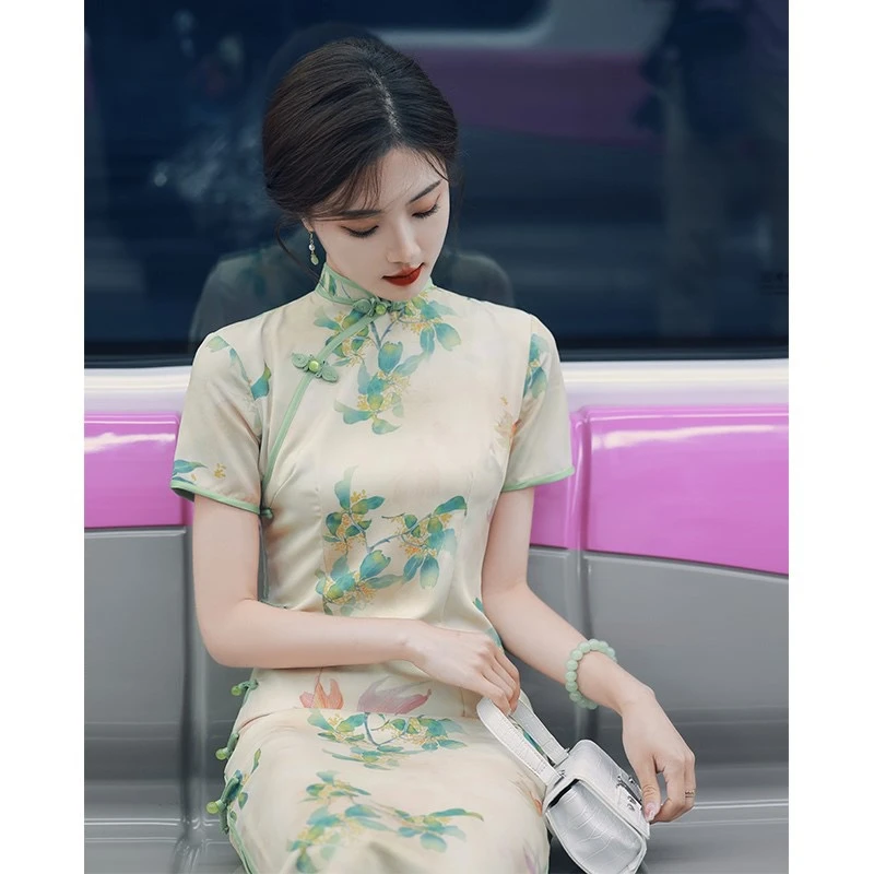（锦鲤桂花）120CM送考旗袍 锦上添花  鱼跃龙门 旗开得胜   翠002