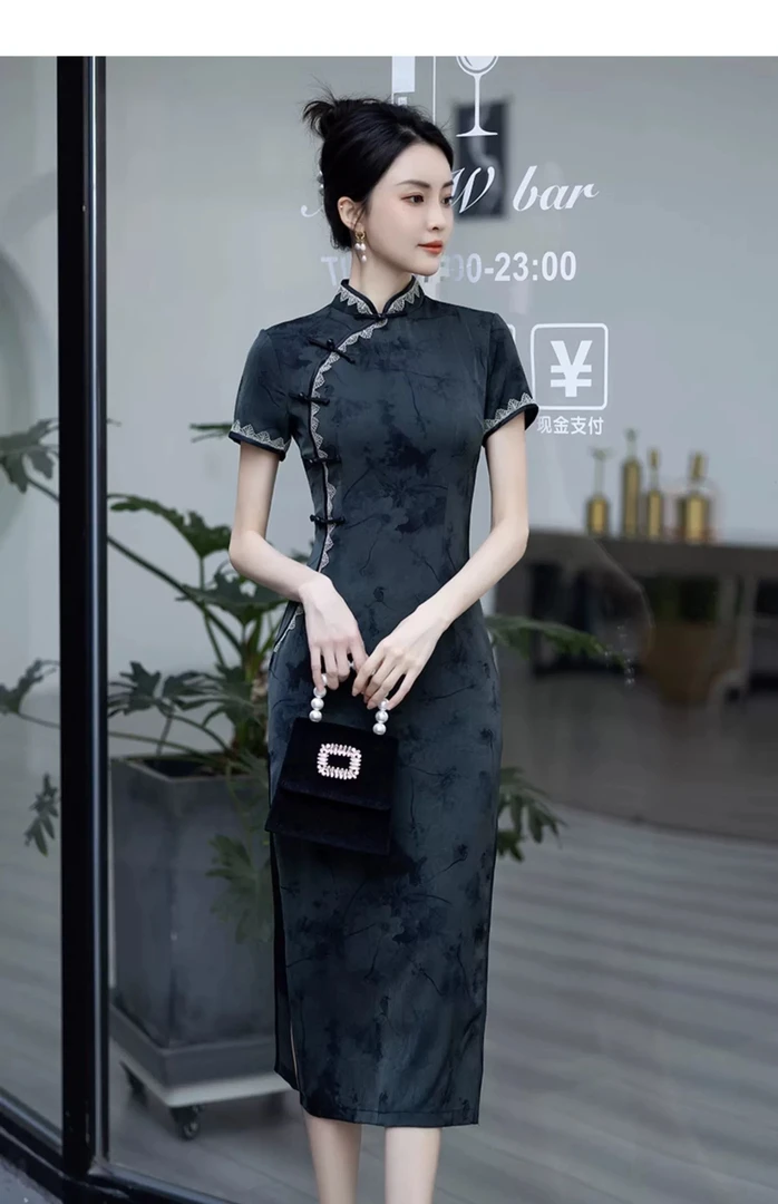 （锦黛）120公分高端大气时尚优雅气质中国风连衣裙旗袍锦003