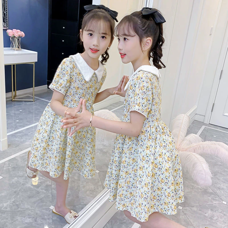 童夏装新款连衣裙中大儿童小女孩网红时髦洋气碎花公主中大童时尚