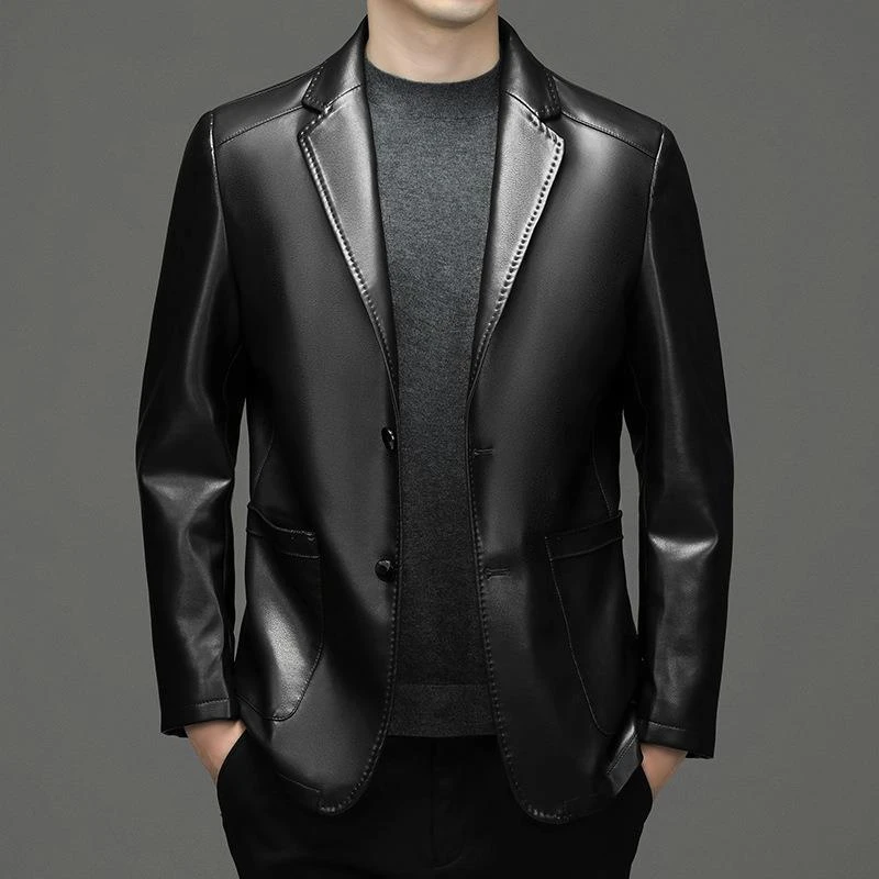 2025海宁秋冬高品质绵羊皮皮西服男士商务休闲修身高潮流百搭大码