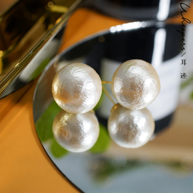 仿珍珠耳饰 耳迹棉花耳钉女小大耳垂修饰脸型大尺寸气质磨砂ins