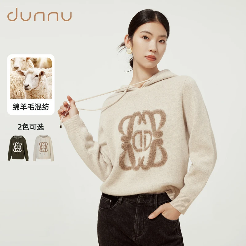 敦奴dunnu秋冬时尚休闲羊毛衫连帽针织衫FS572108