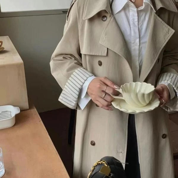 兰子严选秋季百搭休闲经典显瘦气质时尚过膝长款韩版风衣外套2560
