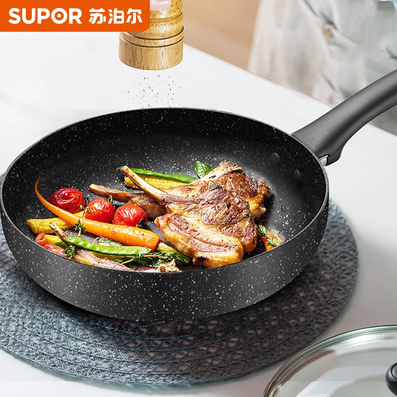 SUPOR/苏泊尔26/28cm麦饭石色不粘锅双面不粘通用平底锅煎蛋锅