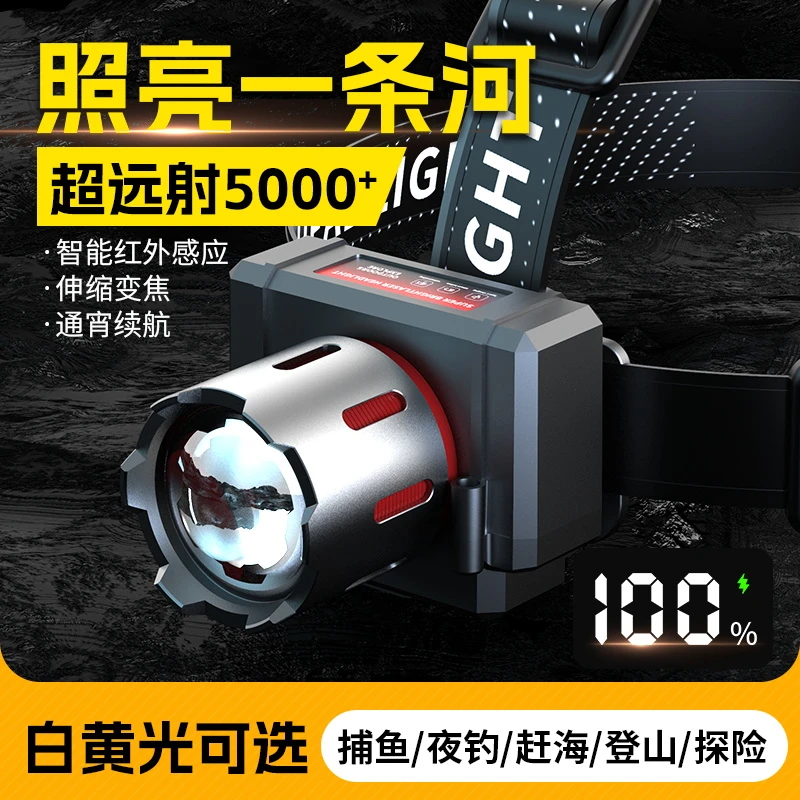 头灯2024新款强光超亮充电式感应夜钓鱼专用头戴式照明灯超长续航