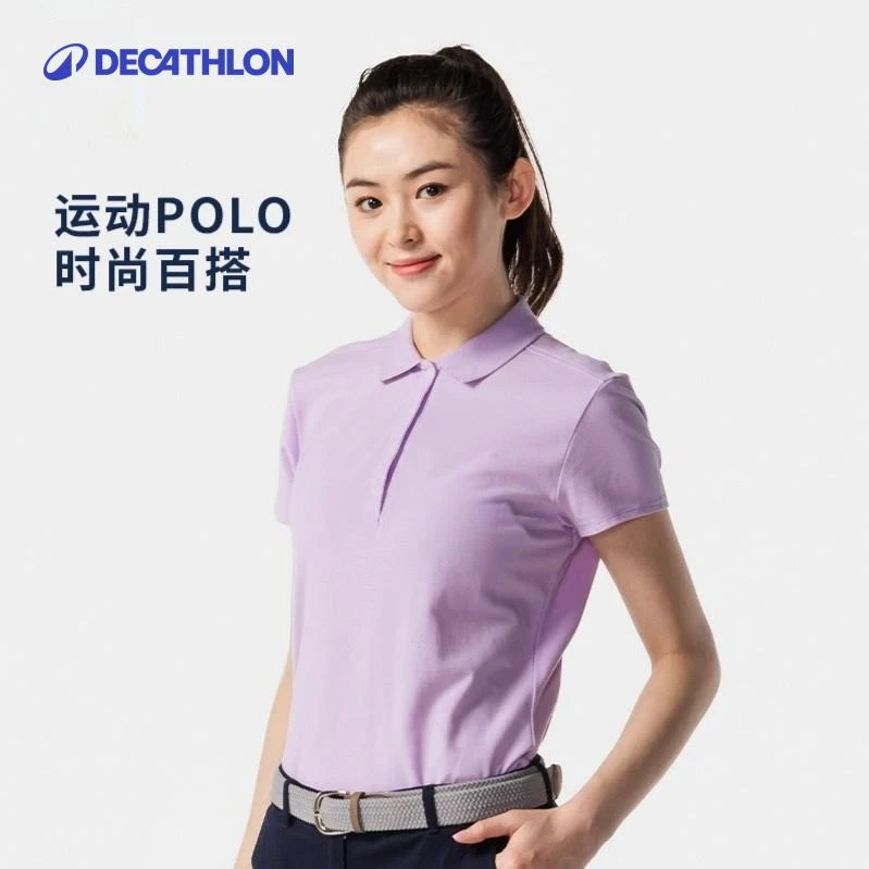 迪卡侬运动polo衫女夏季短袖t恤女夏休闲透气棉运动t恤上衣105265