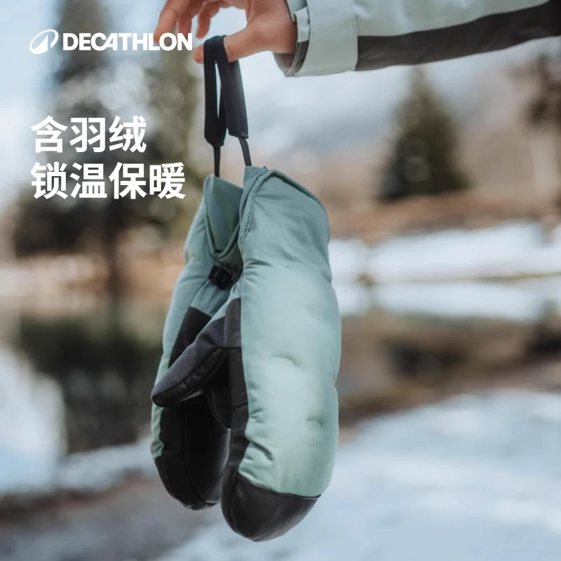 迪卡侬500系羽绒滑雪闷子手套女防水保暖山羊皮男单板专业325557