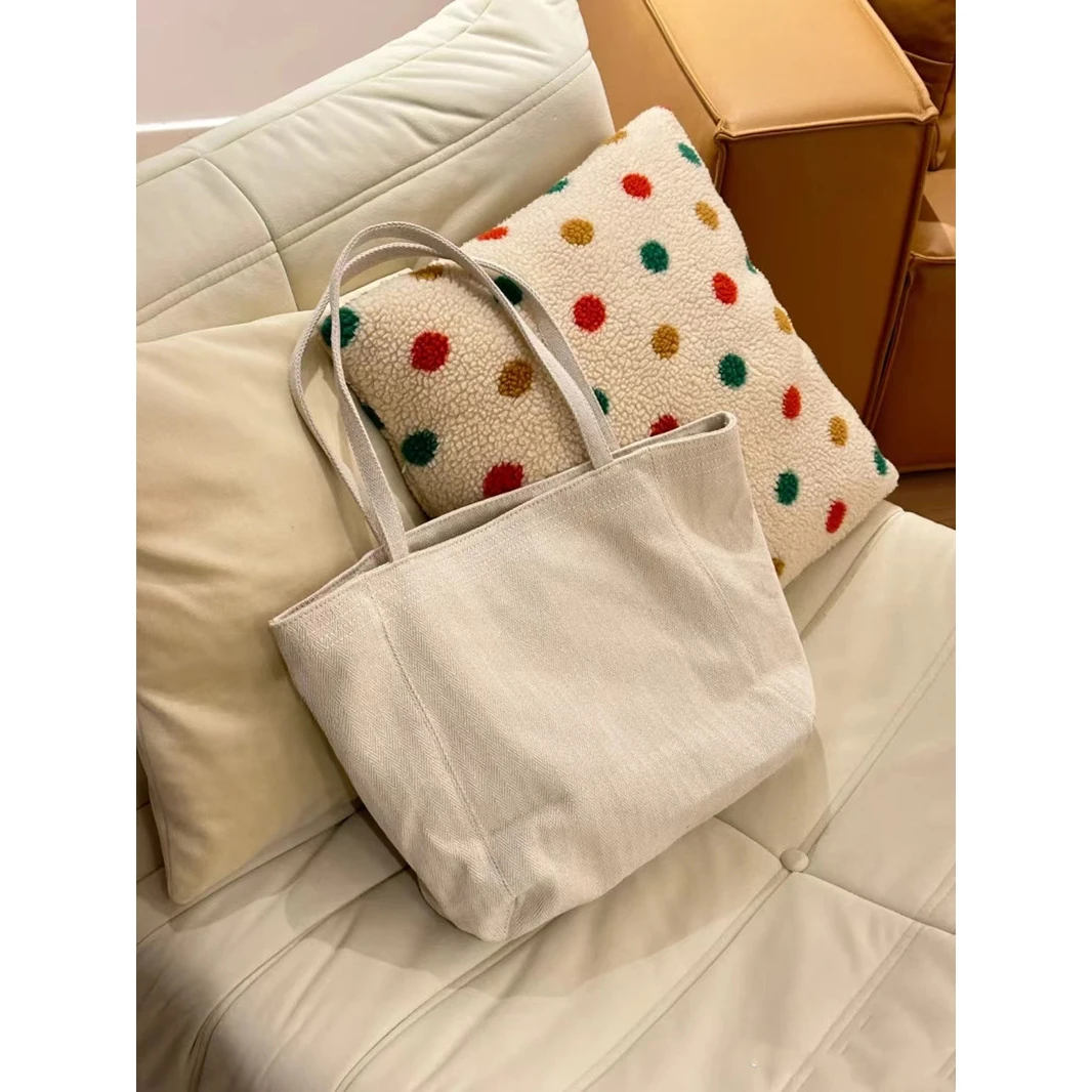 大容量韩版包包女2024新款斜纹帆布通勤托特包休闲简约手提单肩包