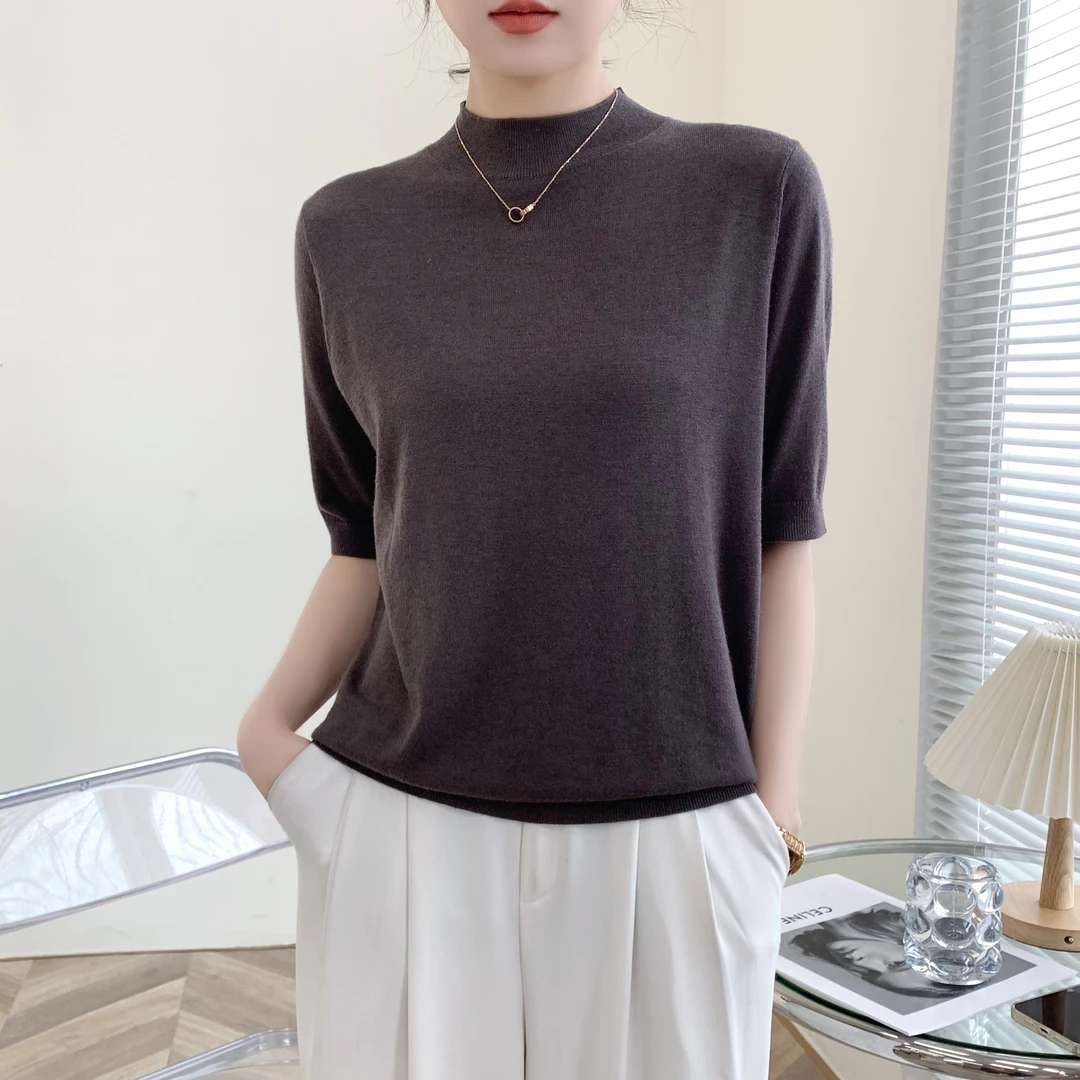 2024秋款8805超细精仿针织衫中袖休闲打底衫百搭简约半高领