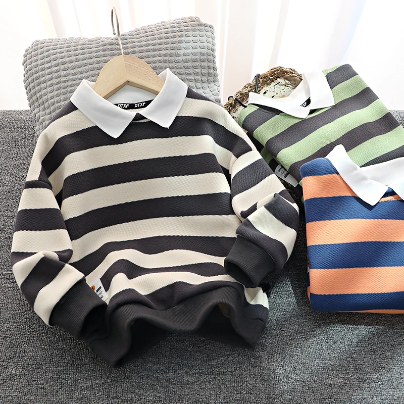 21270 男童春秋卫衣 儿童中大童条纹Polo领秋冬新款 13135
