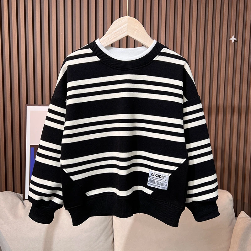 31083 男童条纹卫衣中大童假两件上衣儿童新款休闲套头春秋t恤