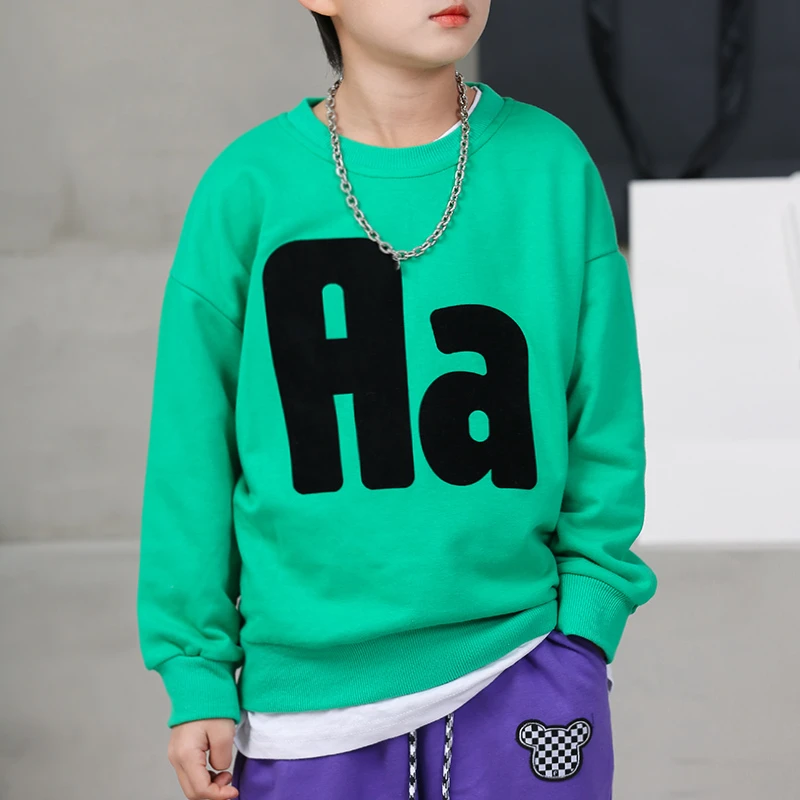 21027 男童字母卫衣儿童中大童春秋新款长袖休闲上衣