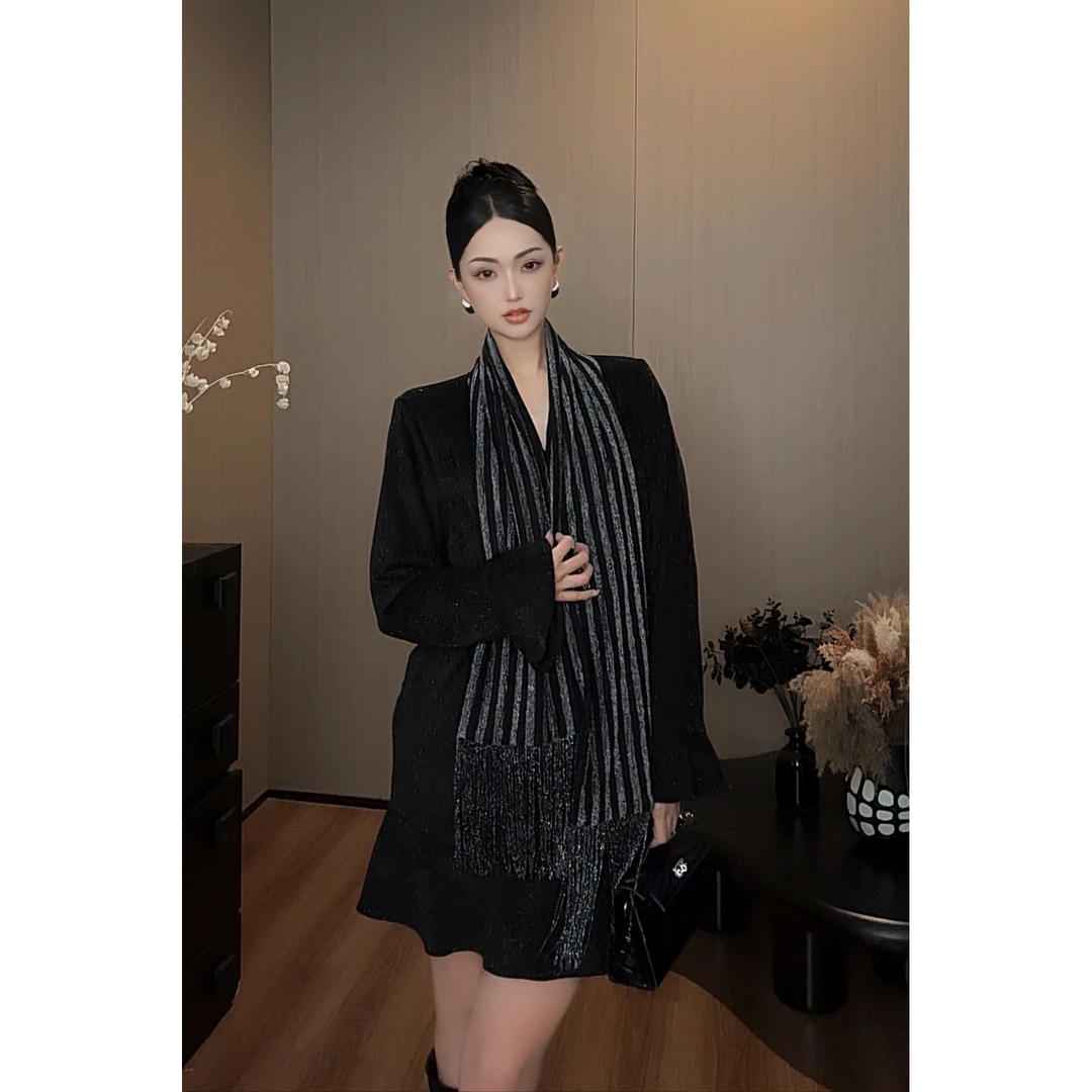 紫紫 暗银流动  气质百搭鱼尾摆连衣裙秋季新款裙子女ZC08LZHJ236