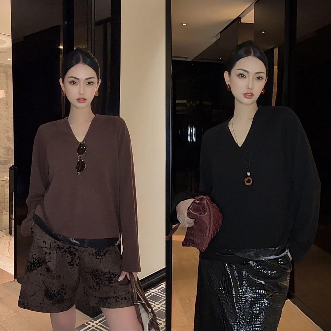 紫紫  简约加法 层次滚边人棉上衣秋季新款长袖T恤女 ZC07SZHJ155