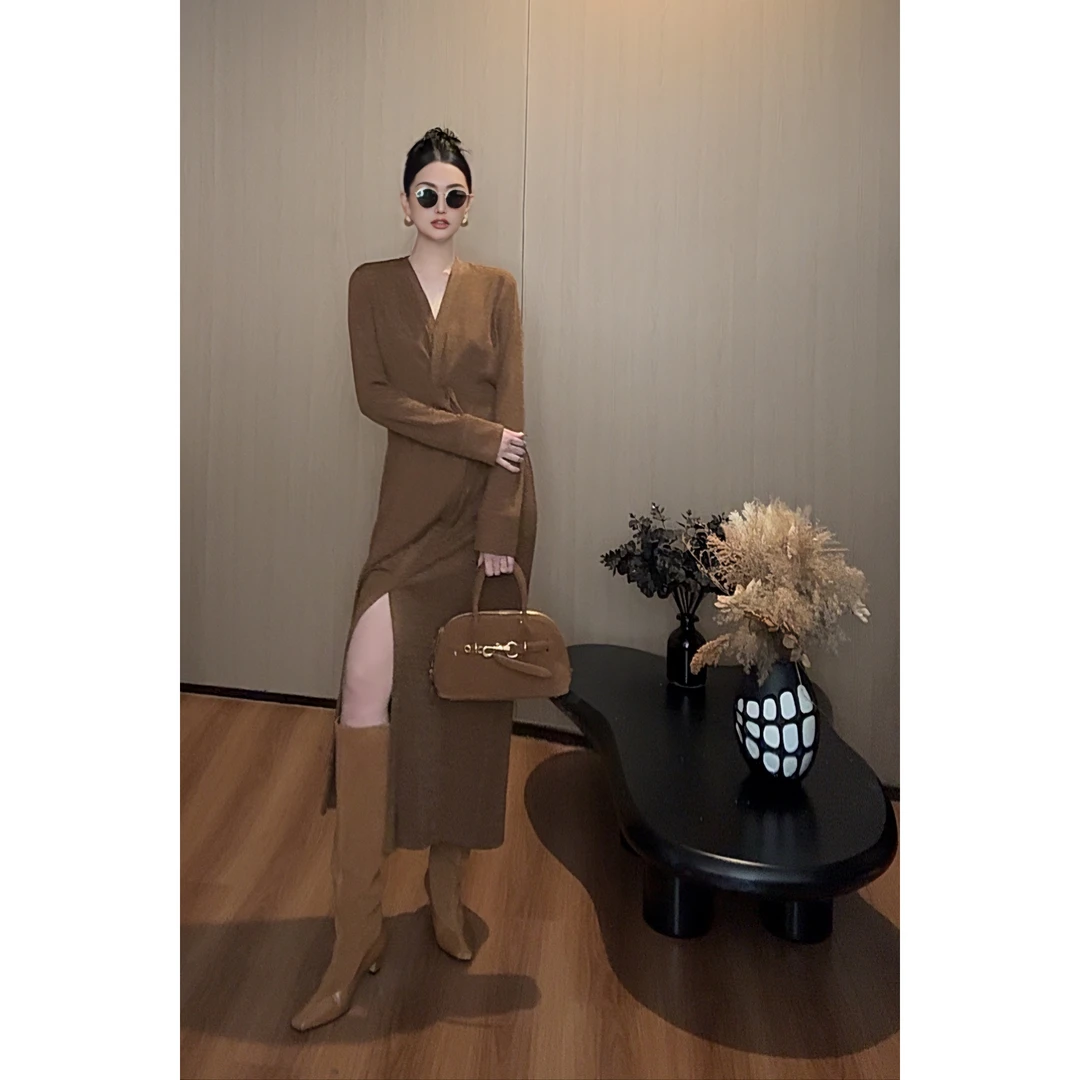 紫紫  金丝拿铁长裙  三季叠搭矜贵时尚长袖连衣裙女 ZC10LZHJ350