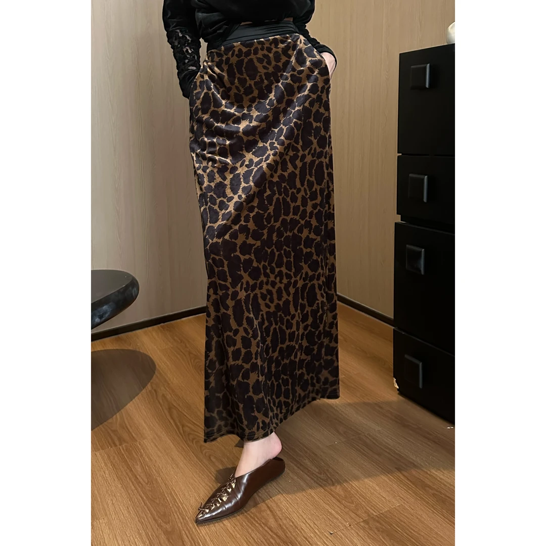 紫紫 绒豹半裙 三季叠搭松紧腰半身裙2024仙女半身裙ZC08BZHJ257