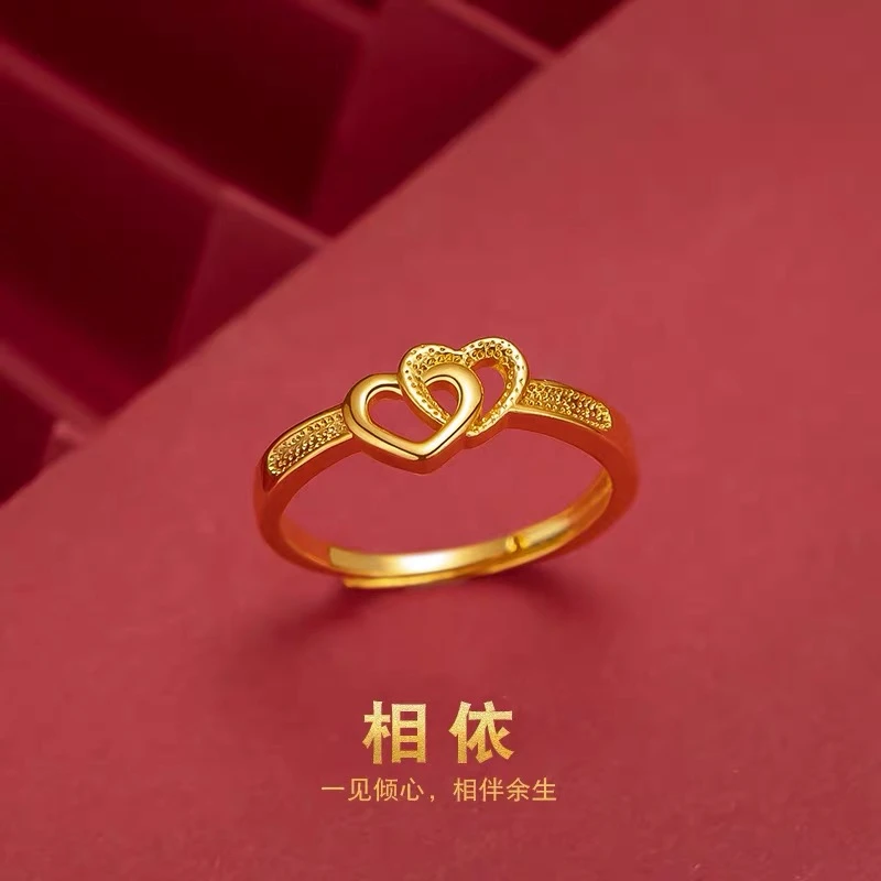 钛钢戒指 心心相印开口戒指饰品可调节戒指戒指饰品时尚百搭情侣