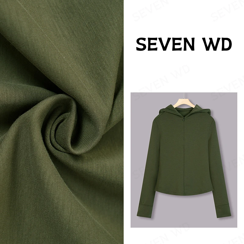 【柒WD LULU家】2024秋新款修身短款连帽卫衣女打底帽衫上衣XH24001