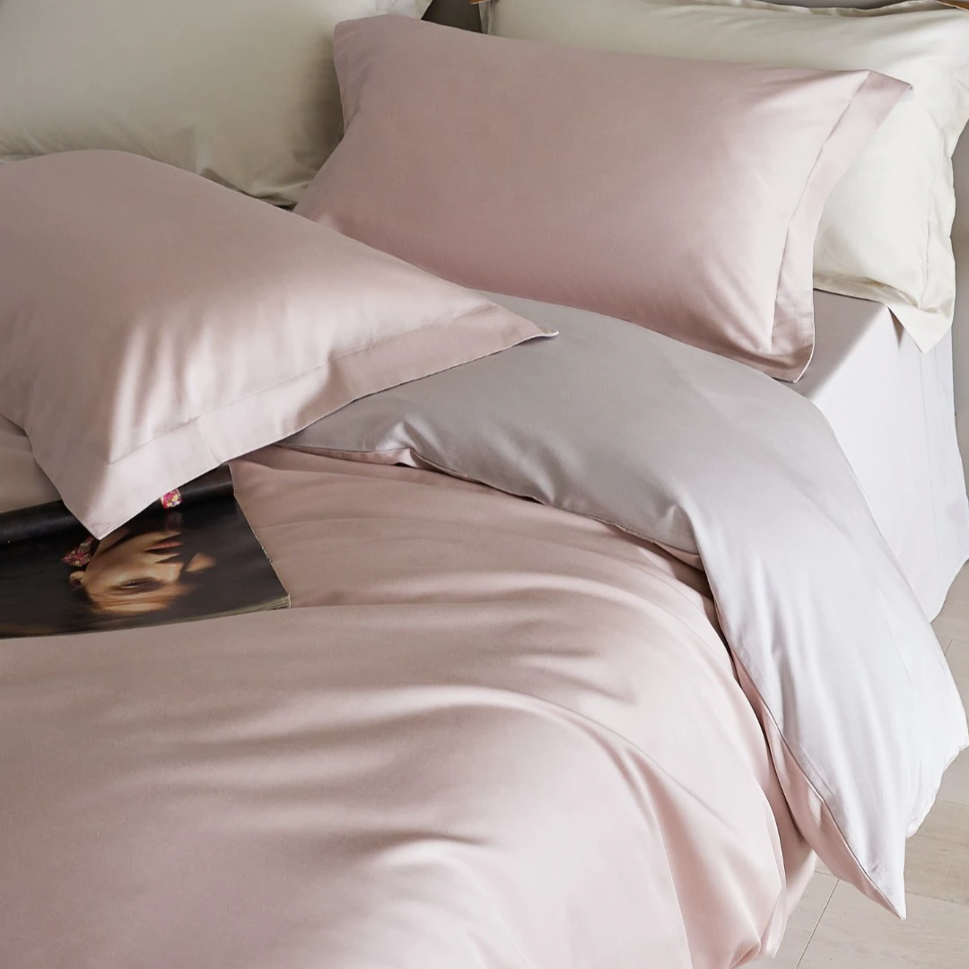 落日柔光丨纯色天丝棉简约双拼轻奢丝滑亲肤床单床笠三件套四件套