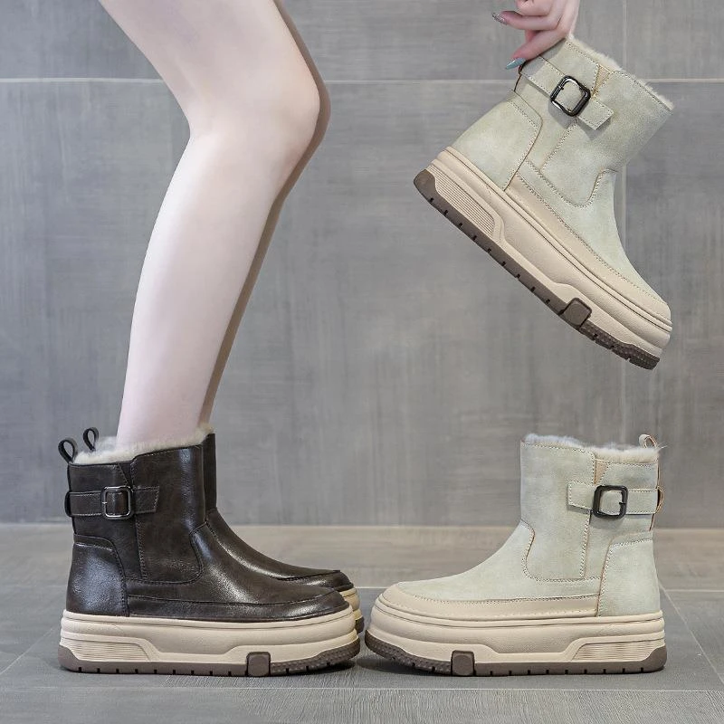 百搭保暖雪地靴女2025年新款冬季加绒加厚短靴平底防滑保暖棉鞋子