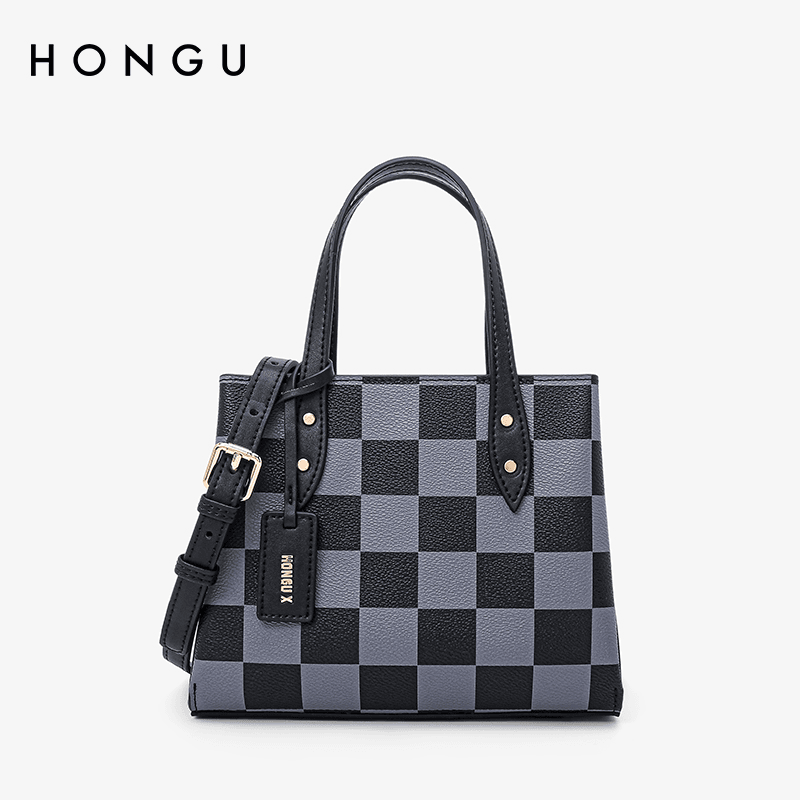 HONGU/红谷•X星际熊新款时尚通勤百搭棋盘格手提包菱格女包包4955