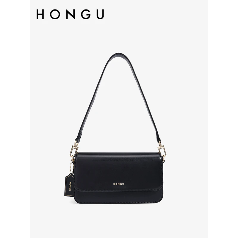 HONGU/红谷时尚新款休闲百搭单肩腋下女包简约小众牛皮气质麻将包