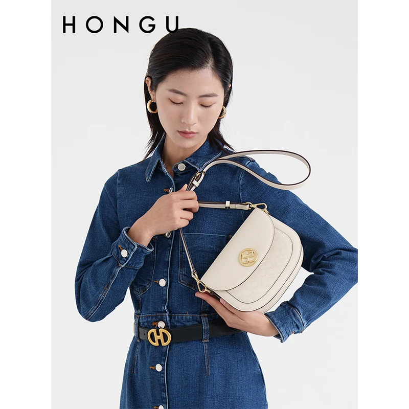 HONGU/红谷新款牛皮时尚腋下女士腋下单肩包复古百搭斜跨单肩女包
