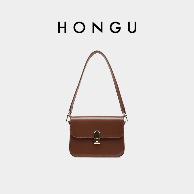 HONGU/红谷新款真皮牛皮百搭经典休闲简约潮流轻奢豆腐包H5155886