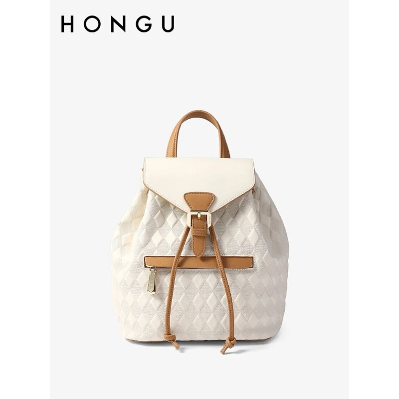 HONGU/红谷包包女真皮双肩包新款时尚休闲牛皮背包大容量双肩包