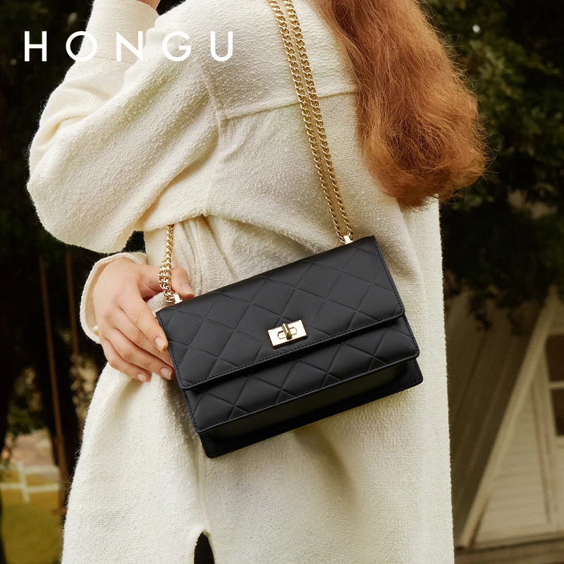 HONGU/红谷时尚新款菱格链条方包单肩斜挎包欧美风百搭女包包4813