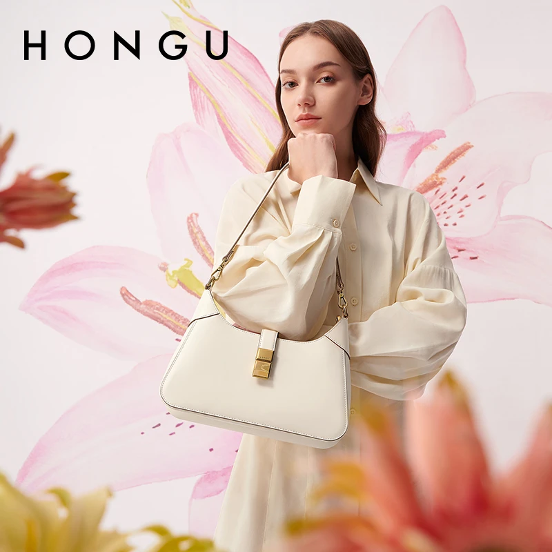 HONGU/红谷时尚新款牛皮女士休闲腋下单肩女包百搭通勤包H5175816